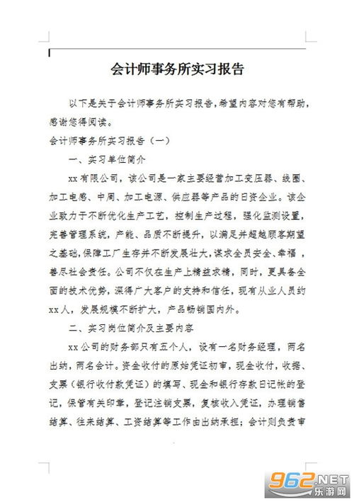 会计师事务所实习内容范文精选