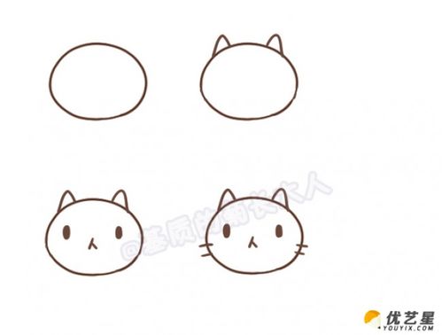 呆萌可爱的小猫咪的画法可爱的小猫的卡通简笔画小猫的手绘画教程 才艺君 