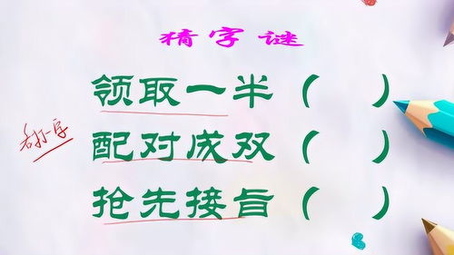 猜字谜 领取一半 配对成双 抢先接旨 各打一字 