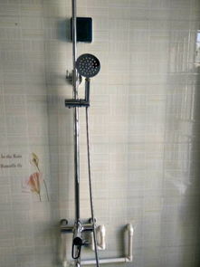 卫生间淋浴杆正好把墙壁插座挡住了,能用曲角把节淋浴杆左右调节一下 