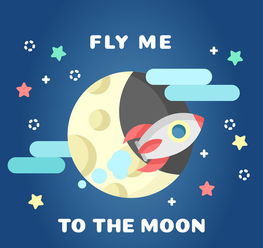 卡通月球和火箭 
