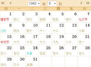 1943全年日历农历表 