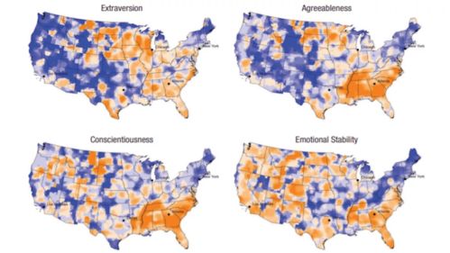 地图炮的科学依据 心理学家绘制美国人性格地图