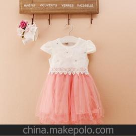 一件代发0 3岁 韩版 夏款 蕾丝女童连衣裙 儿童短袖公主裙蓬蓬裙