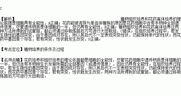 花药离体培养花药取自