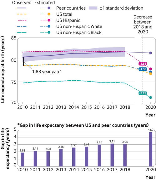 BMJ 自 1943 年以来,新冠导致美国预期寿命降幅变大 