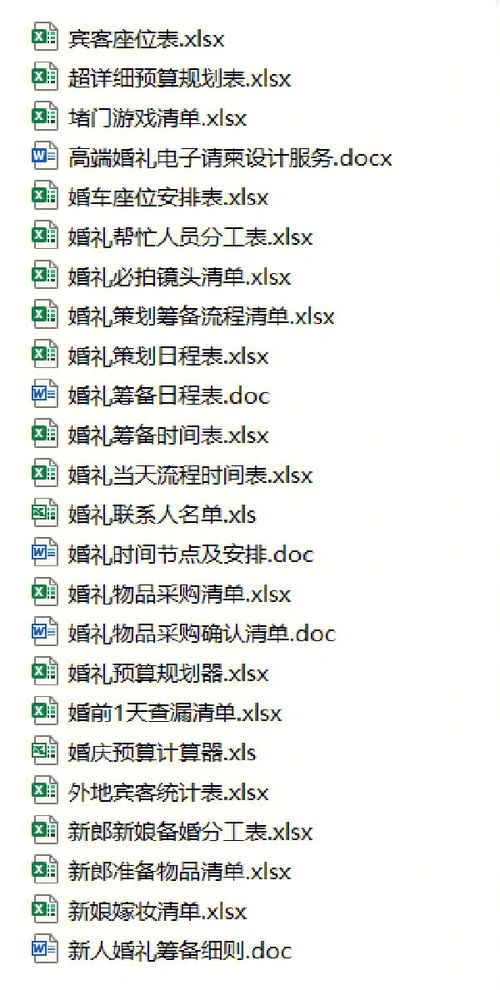 婚礼准备清单表电子版 