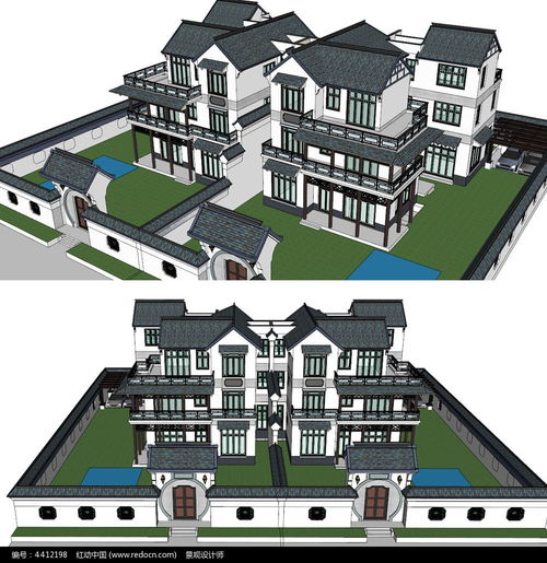 中式建筑大双拼住宅SketchUp模型skp素材下载 编号4412198 红动网 