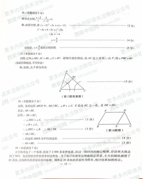 2020陕西中考数学答案 官方版