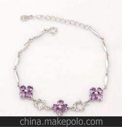 925纯银饰品 水晶浪漫紫色花朵手链 热卖手链 时尚创意