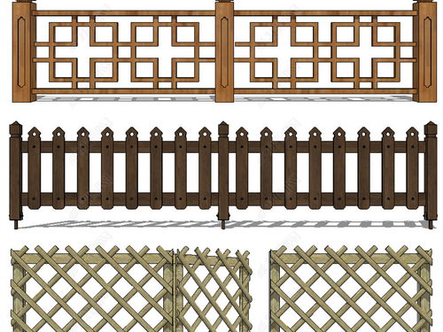 竹篱笆院墙木质栏杆su模型设计模型下载 