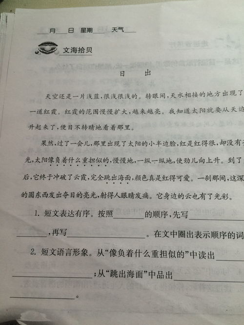 看日出阅读理解答案