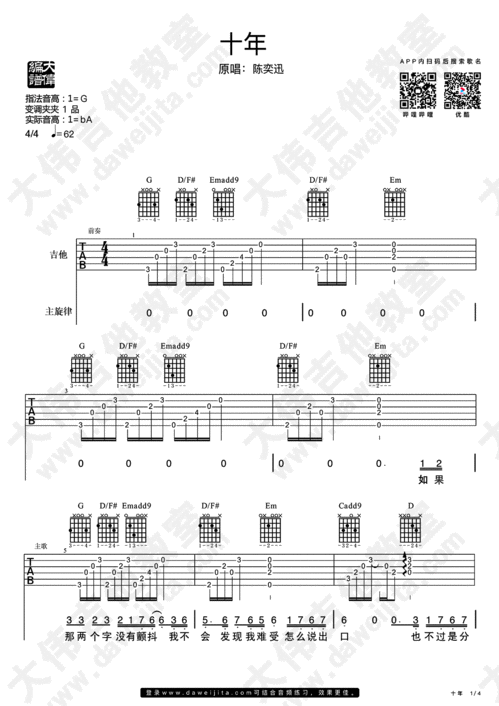 十年 陈奕迅 吉他教学