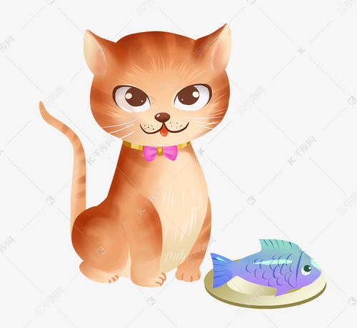 手绘可爱动物猫咪吃鱼免抠png素材图片免费下载 千库网 