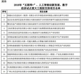 2018年 互联网 人工智能及数字经济拟支持项目公布 