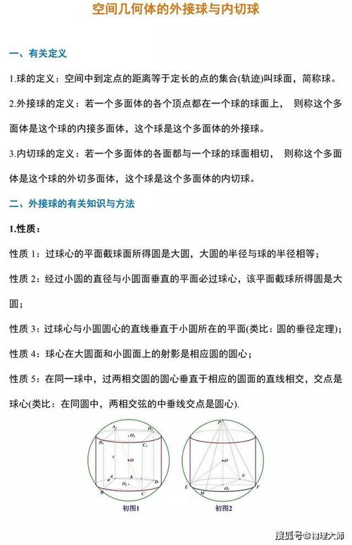 大师一百 数学大师 空间几何体的外接球与内切球相关知识点与例题