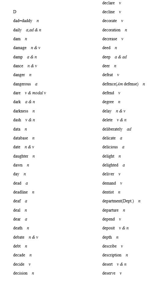 以d开头的英语单词