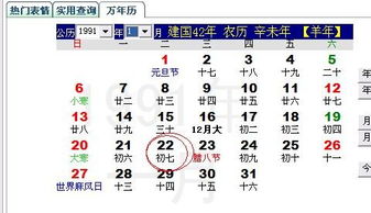 阳历1991年腊月初7是几月几日