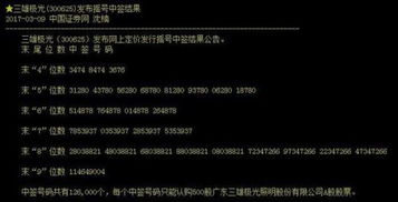 三雄极光300625中签号什么时候公布