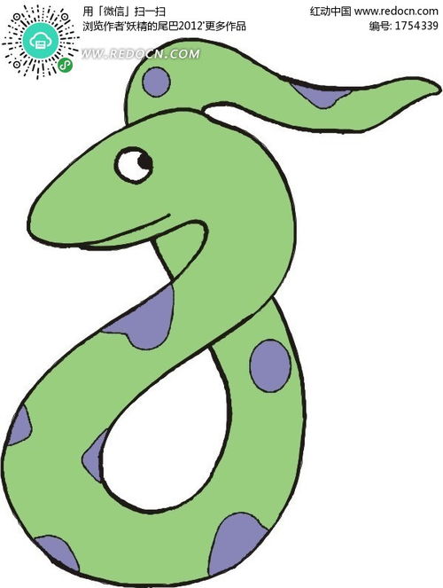 手绘一条可爱的绿色小蛇EPS素材免费下载 红动网 