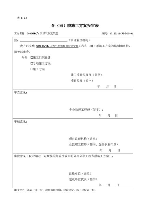 冬 雨 季施工方案报审表 