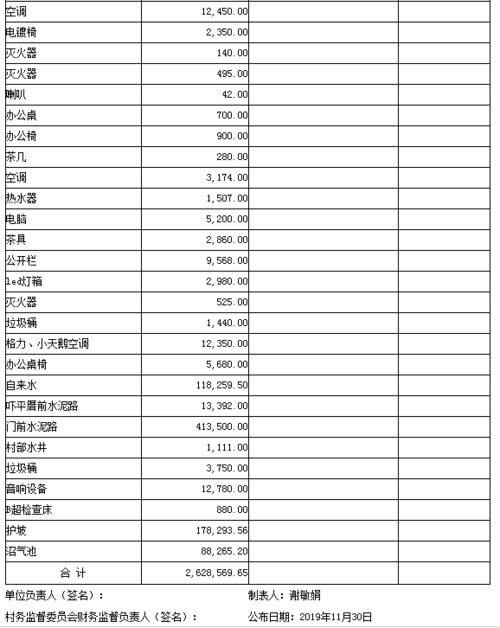 2019年10月份 村务公开 