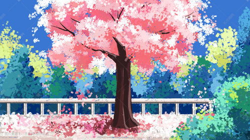 粉色樱花树风景背景插画图片 千库网 