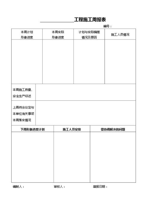 工程工程施工周报表格模板 