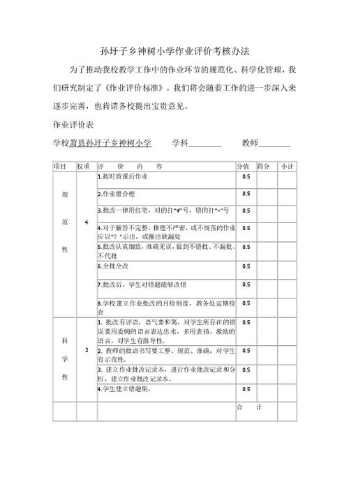 小学作业评价考核办法 