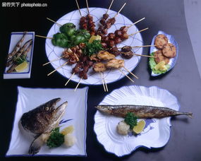 桌面美食0042 桌面美食图 生活百科图库 羊肉串 鱼头 姜片 