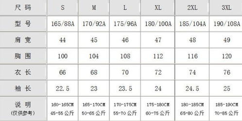 男生t恤尺码对照表具体是什么样子的 