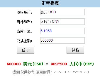 50万美元等于多少人民币啊？