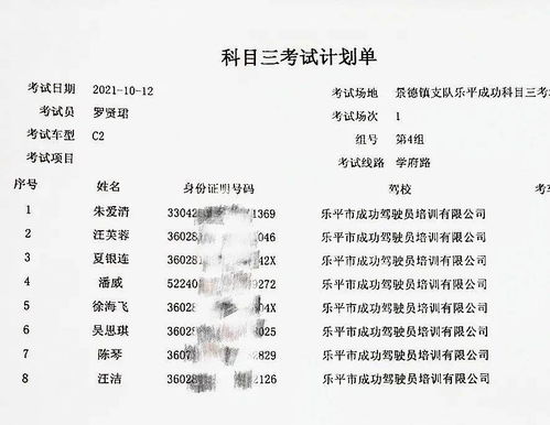 成功驾校10月12日科目三考试及分组名单公布