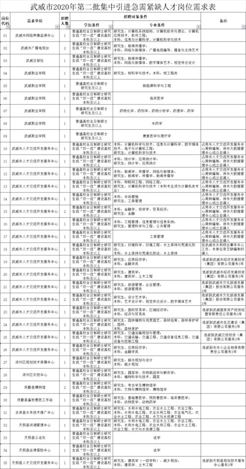 武威市2020年第二批集中引进急需紧缺人才公告