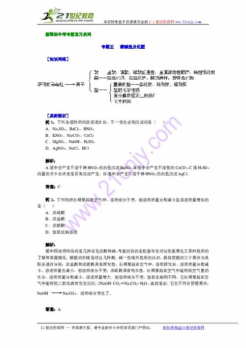 中考化学总复习专题基础知识盘点五 酸碱盐及化肥下载 化学 21世纪教育网 