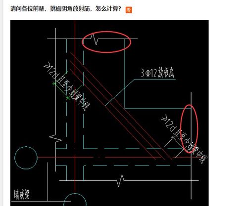 请问各位前辈,挑檐阴角放射筋,怎么计算