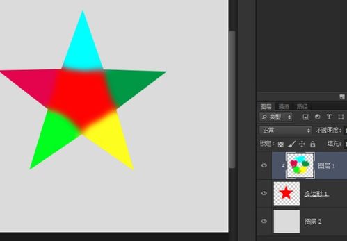 PS里如何给5角星的5个角分别上色 