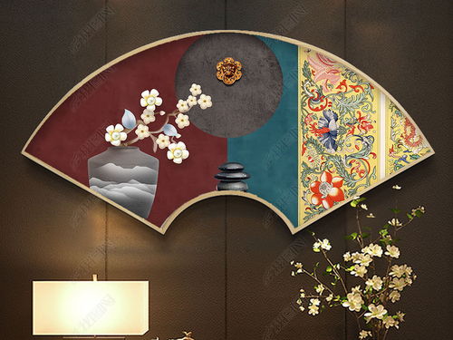 新中式扇形装饰画客厅中国风挂画餐厅玄关沙发挂画走廊壁画床头画图片下载 