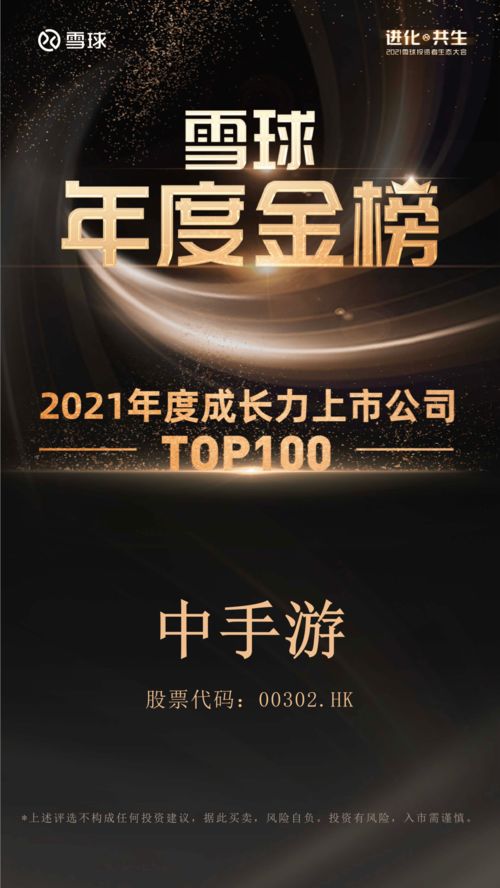 中手游获评雪球 2021年度成长力上市公司TOP100