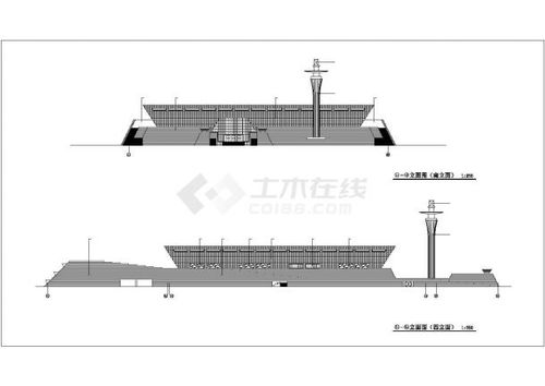 某大型2 1层框架结构现代化博物馆平立剖面设计CAD图纸