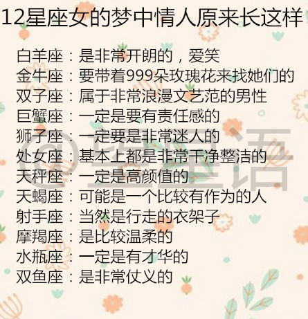 12星座都是什么专家 12星座女的梦中情人原来长这样