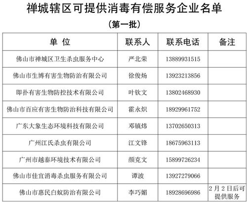 禅城公布辖区内可提供消毒服务的企业名单