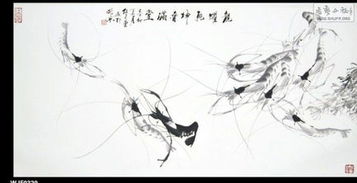 伍老师水墨虾画作品 