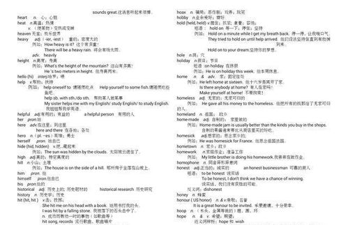 新课标 中考1600词汇表 例句A Z 词汇详解