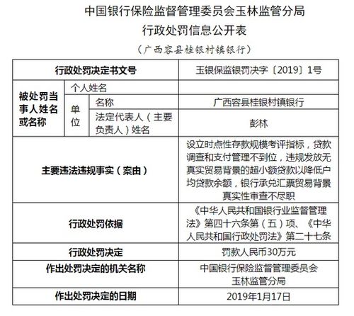 广西容县桂银村镇银行被罚30万 贷款调查不到位