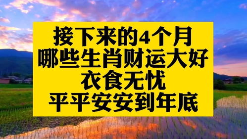 接下来的4个月,哪些生肖财运大好,衣食无忧,平平安安到年底 