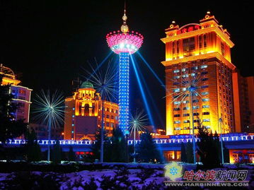 哈尔滨 城市之冠 巨型灯光雕塑点亮公路大桥 