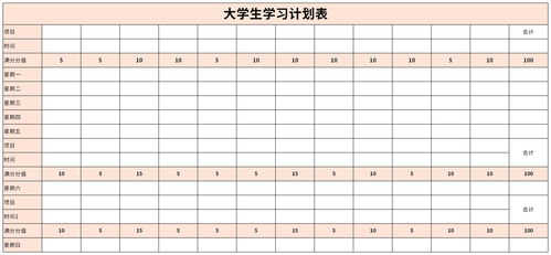 大学生学习计划表模板excel格式下载 