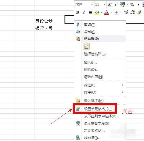 在Excel中完整输入银行卡号,身份证号等数字型字符串的步骤