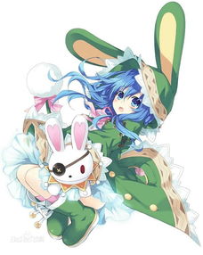 头戴兔子帽子,手捧一只圆圆的兔子的卡通女孩的图片 